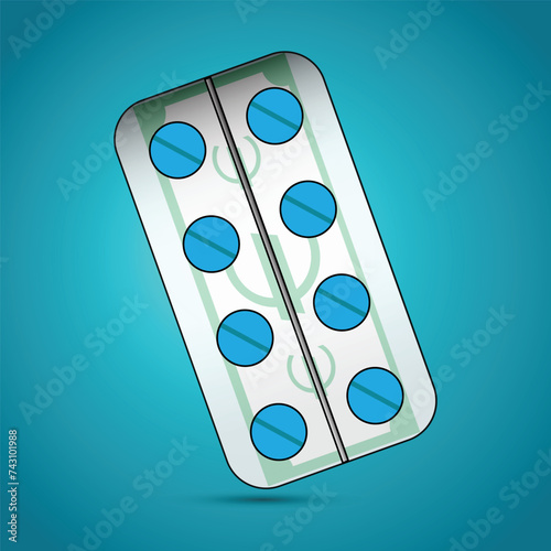 Blisters with blue pills and with euro banknote symbol