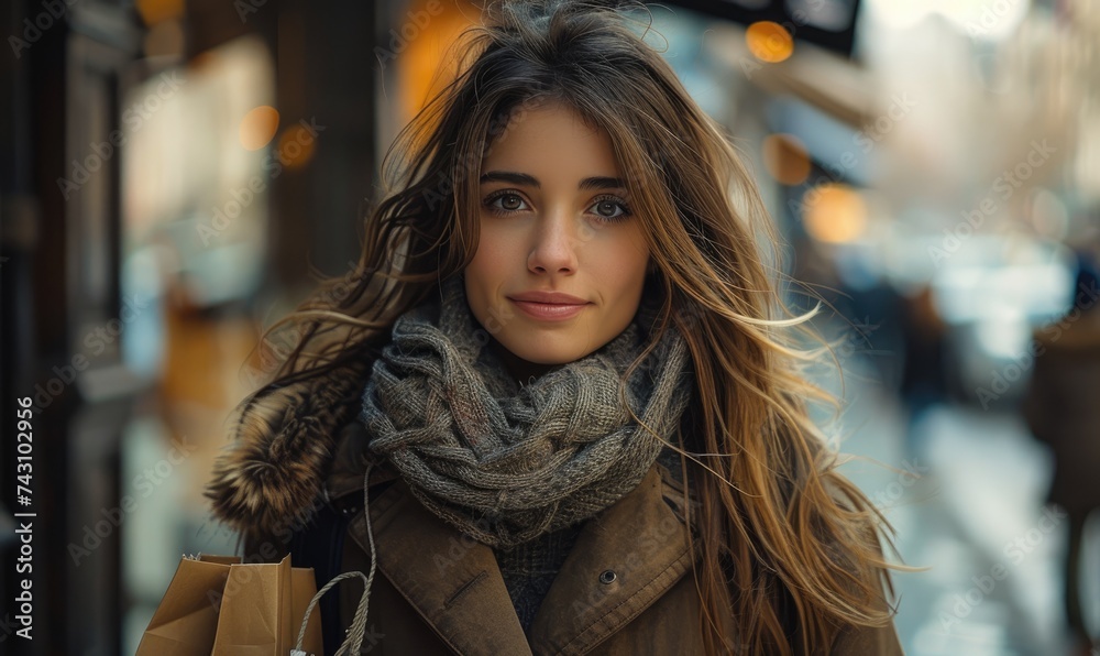 A young skinny woman is walking in the streets of New York A young skinny woman is walking in the streets of New York