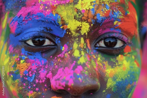 portrait of a colorful woman celebrating holi festival