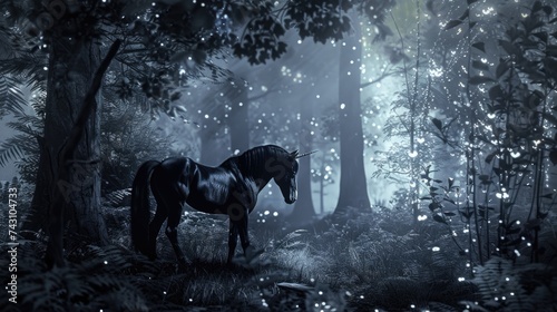 Centaur forests whisper tales of phoenixes mermaids and griffins under the moonlit dance of werewolves and vampires watched over by fairy lights © Sataporn