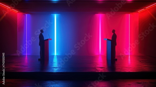 Politic debate stage vibrant and tense where ideals clash and the future is shaped by words photo