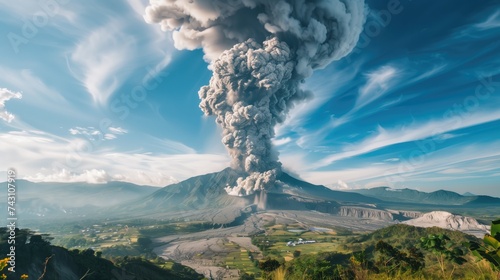 The world bombarded with natural disasters (meteorites, earthquakes, tsunamis, volcanic eruptions) photo