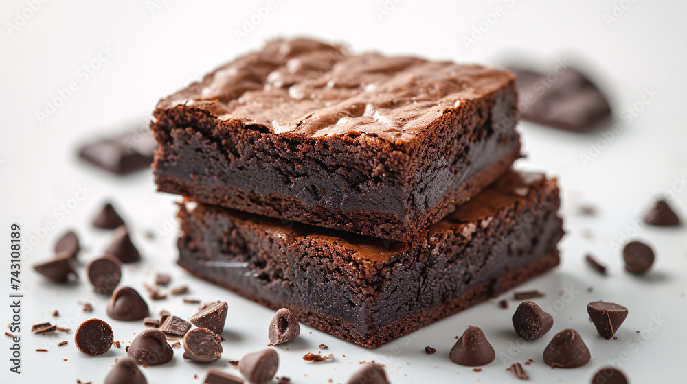 chocolate brownies on a white background with chocolates around chocolate brownies on a white background with chocolates around