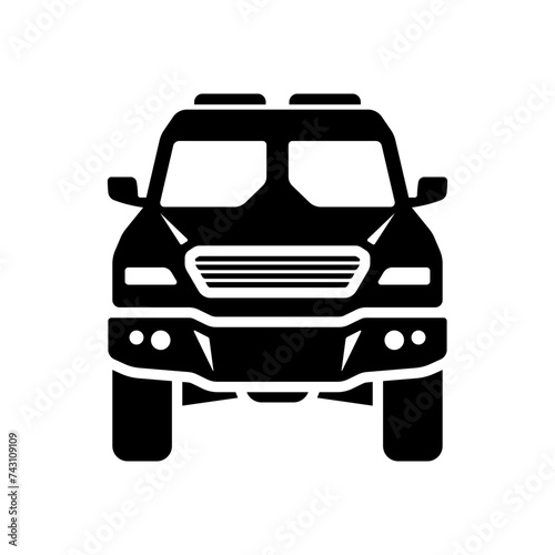 Armored truck icon. Black silhouette. Front view. Vector simple flat graphic illustration. Isolated object on a white background. Isolate. photo