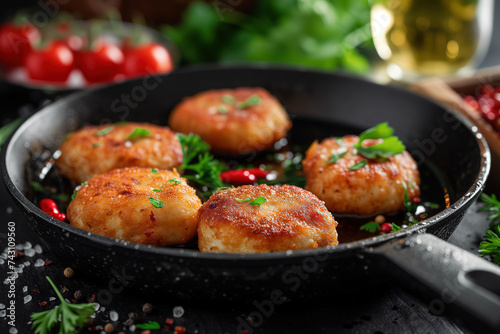 delicious fried cutlets in a frying pan