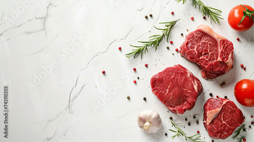 Set of various types of beef They are arranged on a white background.