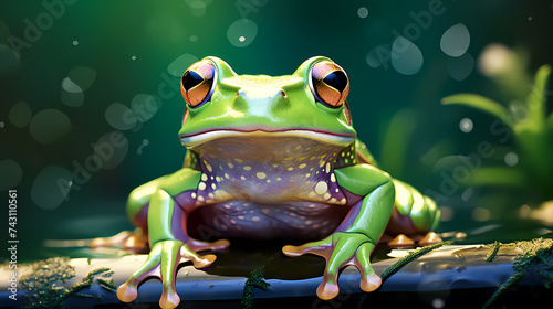 Green frog on pastel background © xuan