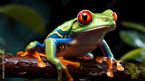 Green frog on pastel background