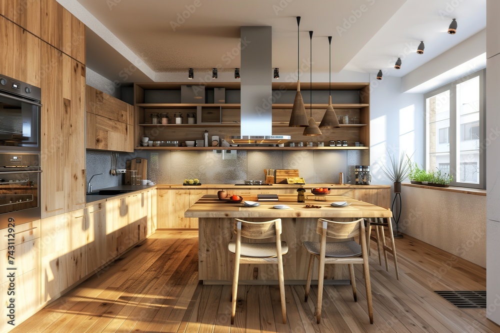 Fototapeta premium Modern interior kitchen with different cabinets