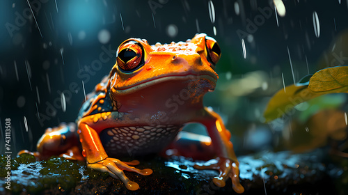 Green exotic frog on background with copy space