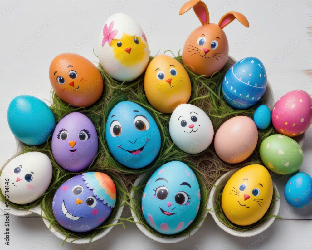 Colorful Easter eggs in the shape of rabbits Colorful Easter eggs in the shape of rabbits