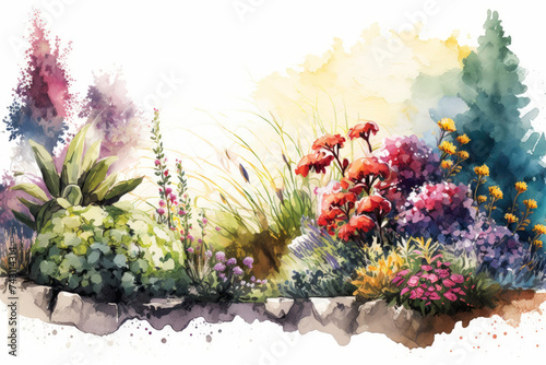 spring garden background illustration, generated ai