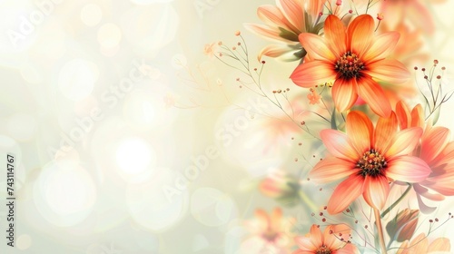 Close up of a vivid orange Gerbera daisy with detailed petals, against a softly blurred background, greeting card with copy space for text, watercolor illustration