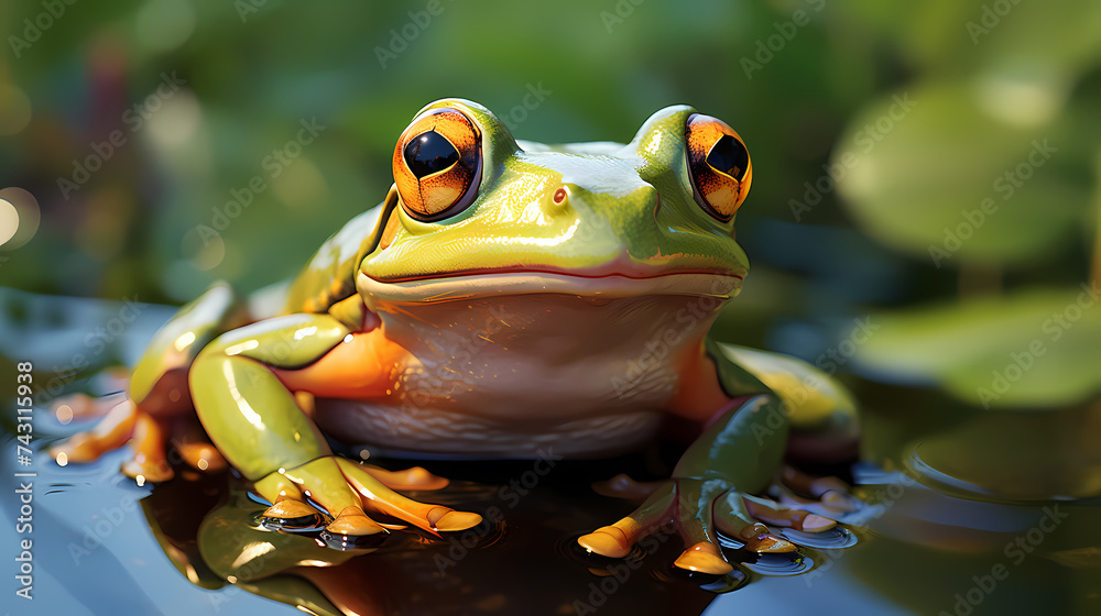 Green exotic frog on background with copy space Green exotic frog on background with copy space