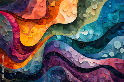 Abstract flowing organic shapes. Colorful children's Book Illustration. Generative AI photo