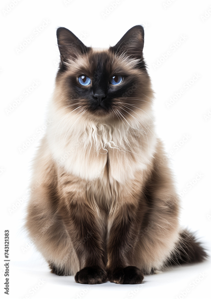 Siamese cat, isolated sitting on white background