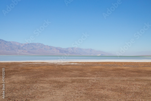 Lake Manly and salt flats at Badwater Basin in Death Valley National Park, California