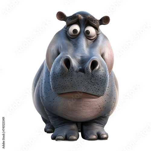 An embarrassed cartoon hippopotamus blushes deeply, its cheeks flushed with embarrassment photo