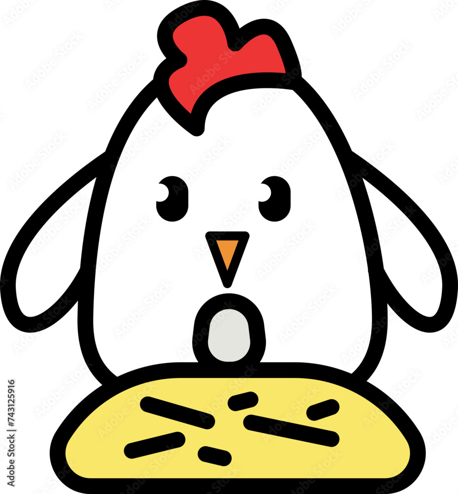 Galinha olhando para ovo no ninho