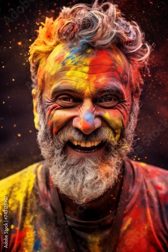 portrait of a colorful man celebrating holi festival © cristian