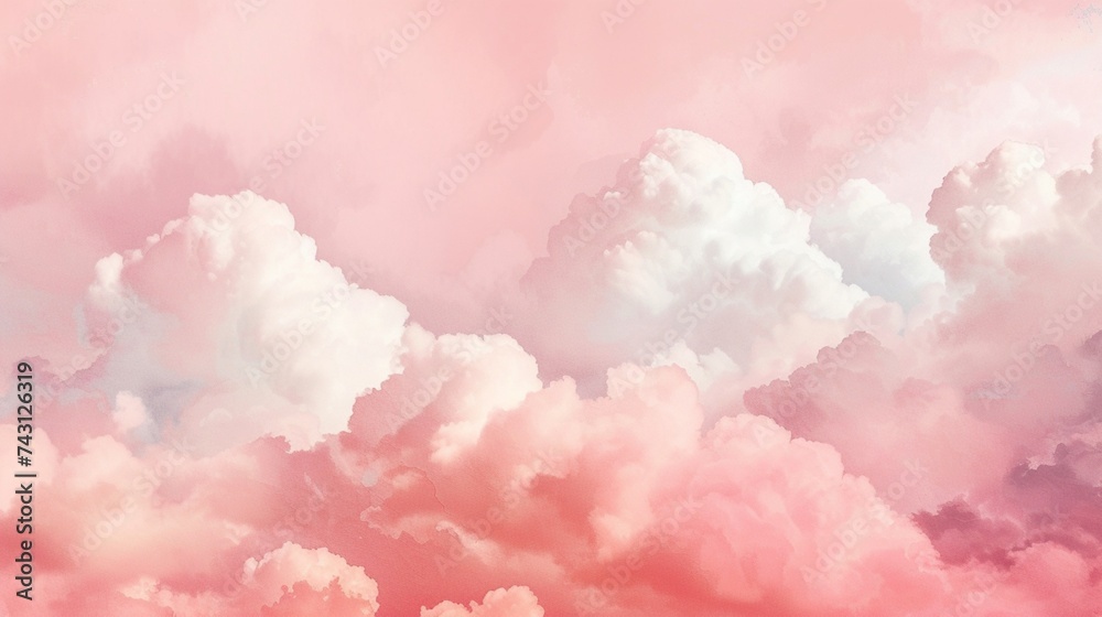 watercolor pink background with clouds painting