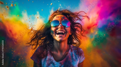 portrait of a colorful woman celebrating holi festival