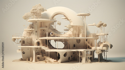 Futuistic clean whte architecture, cool architecture, cllean white architecture with futuristic vibes and organic shapes