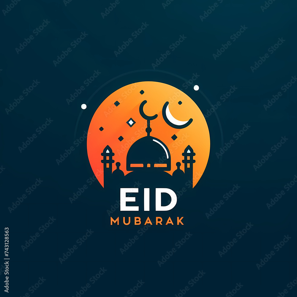 Sleek Eid Mubarak badge, minimalist aesthetic, bright hues, showcasing 