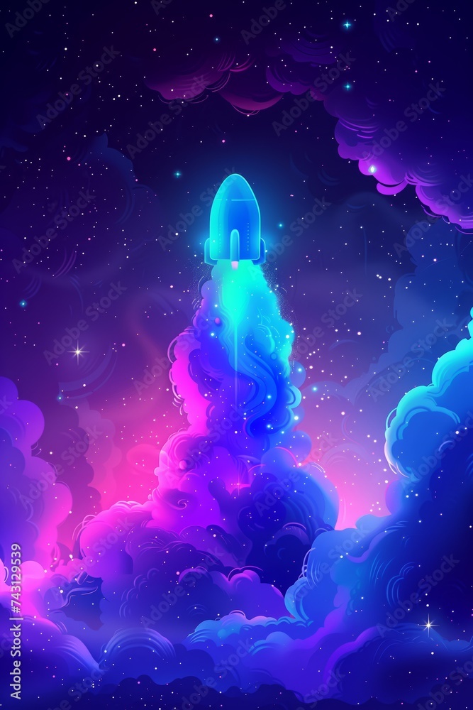 Naklejka premium Illustration of rocket and copy space for start up business and bitcoins advertise