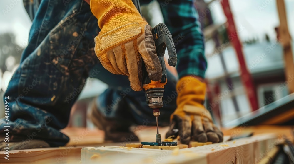 handyman using nail gun to install shingle to repair roof handyman using nail gun to install shingle to repair roof