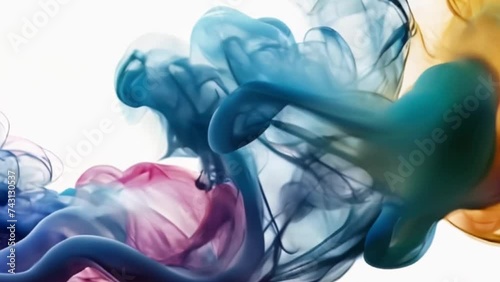Video. Colored liquid paint on a white background. AI generative.