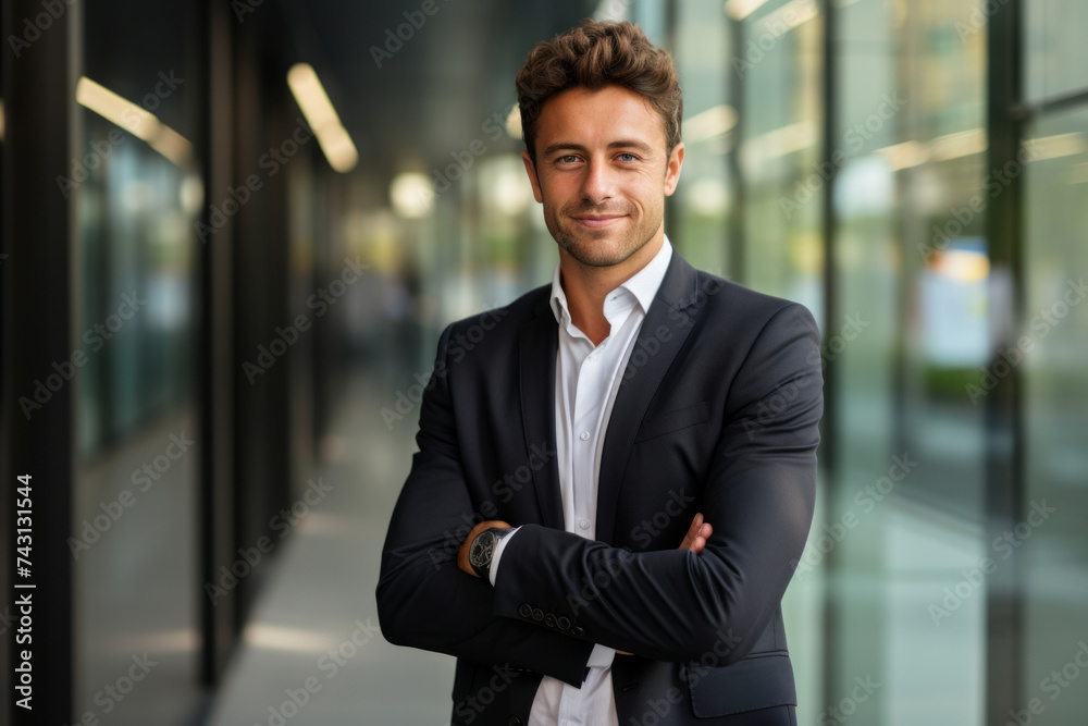 Portrait of happy businessman with arms crossed standing in office Portrait of happy businessman with arms crossed standing in office