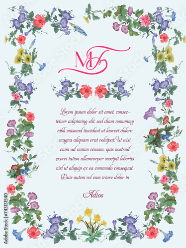 Wedding card vector colorful floral morning glory multicolor flowers vector