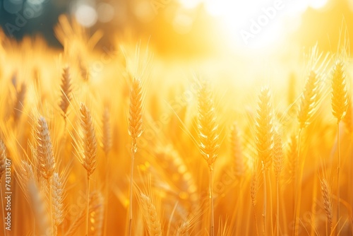 Beautiful landscape with sunlit wheat field amidst amber grassland