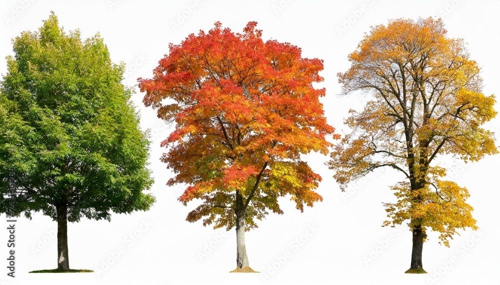 set of 4 autumn large and medium ash fraxinus trees isolated png on a transparent background perfectly cutout