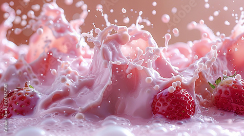 Splash of milk and strawberries in high detail