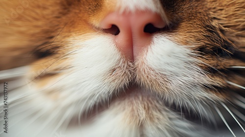 Close-up of a cat's nose. The texture of the animal's respiratory organ. Sensitivity.