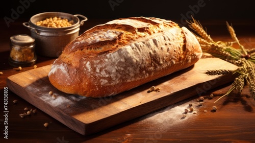 Photograph capturing the essence of freshly baked bread on a simple wooden backdrop.