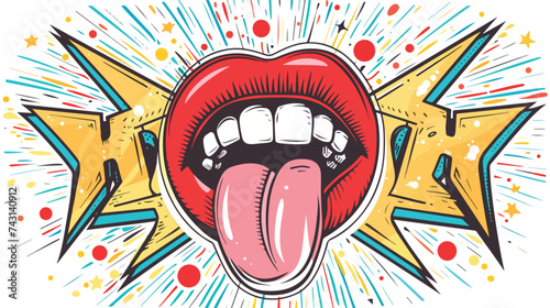 Mouth with tongue out and bang word pop art line