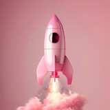 Pink rocket launching, success or creative idea symbol, generative ai
