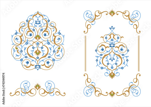 Traditional Islamic floral décor elements (arabesque) isolated on white. Vector set. photo