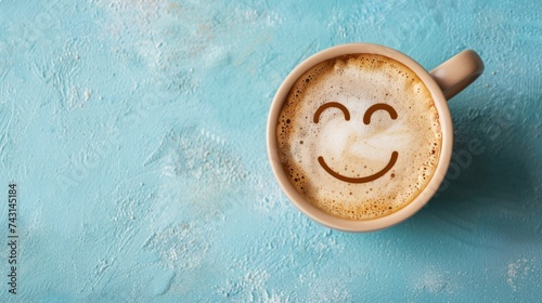 cup of coffee with a cute smiling face generative ai