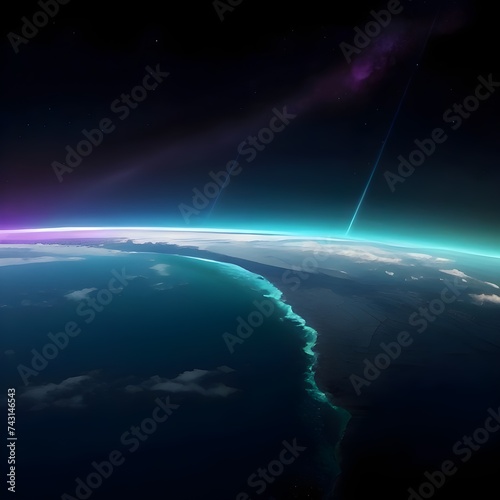 View of the planet Earth from space during a sunrise. 3D rendering