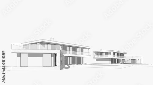 architectural drawings of a house 3d illustration