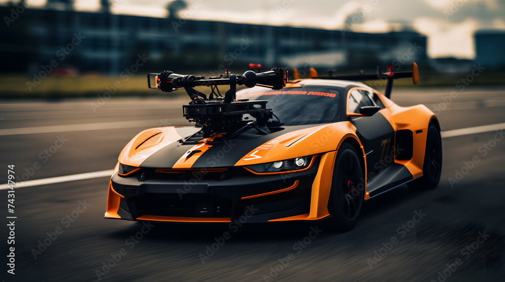 Fototapeta premium sports car with the equipment on the hood, generative ai