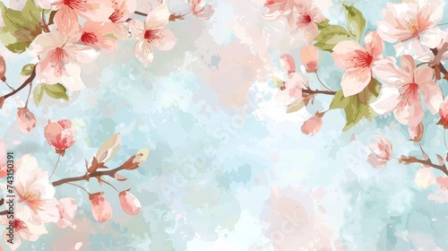 Soft pastel peach and coral abstract spring background blending with sky blue hues