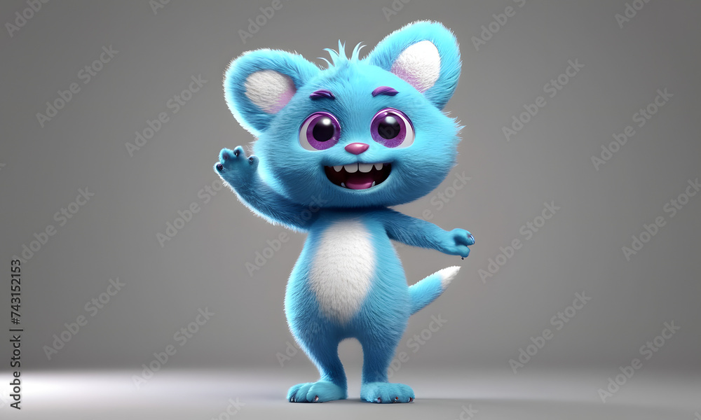 furry and cute monster waving 3d character furry and cute monster waving 3d character
