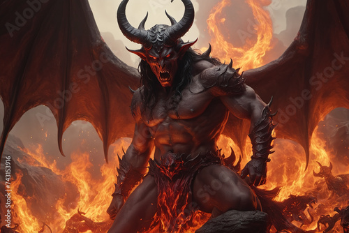 Raging devil in fire of hell