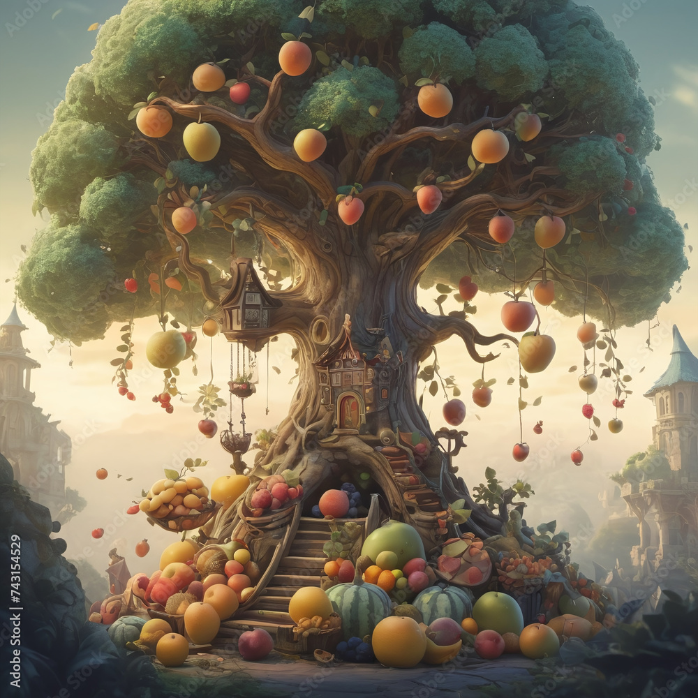 Tree full of fruits from fairy tale