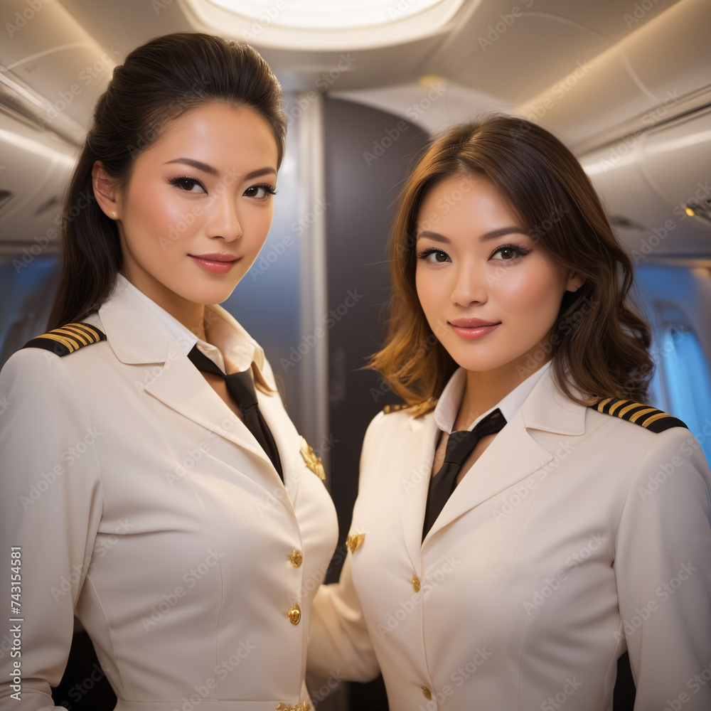 Portrait of beautiful flying attendant on airplane Portrait of beautiful flying attendant on airplane